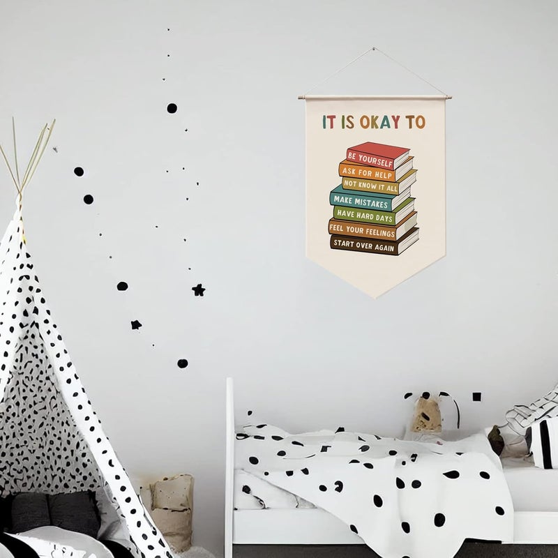 WCDHOR It Is Okay To Be Yourself, Boho Classroom Decor, Classroom Wall Hanging, Educational Hanging Banner Wall Art, Playroom Wall Art Decor, School Counselor Banner Hanging, Therapy Office Decor - Image 4